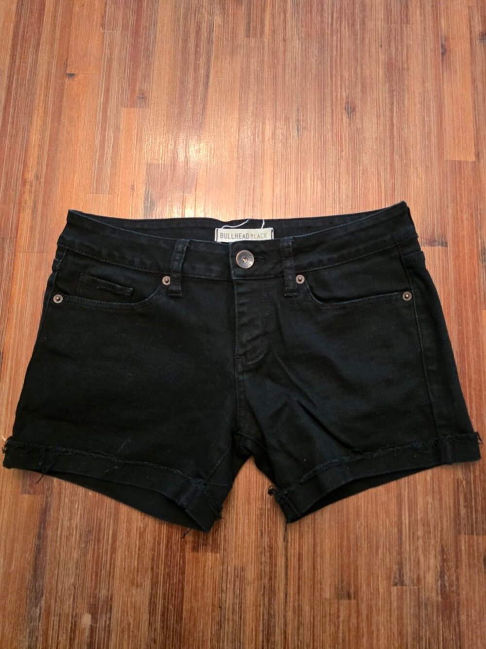 Bullhead Black Black Denim Shorts Frayed Hems Size 1